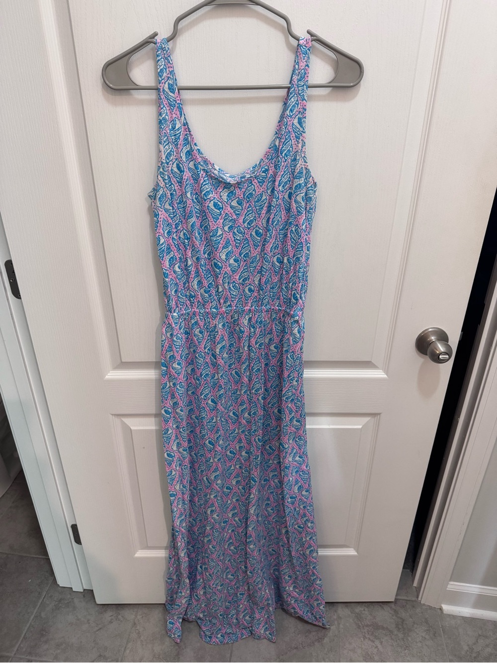 Lilly Pulitzer Sleeveless Blue & Pink Shell Patterned Maxi Dress
